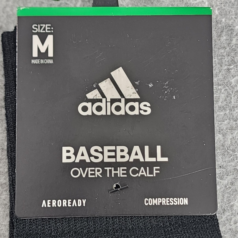 Adidas 2 Pairs Baseball Socks Over the Calf Mens M Black Aeroready Compression - Picture 2 of 7